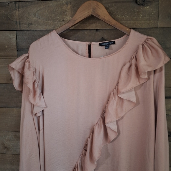 LANE BRYANT Blush Pink Ruffled Long Sleeve Blouse SZ 28 - Picture 2 of 8